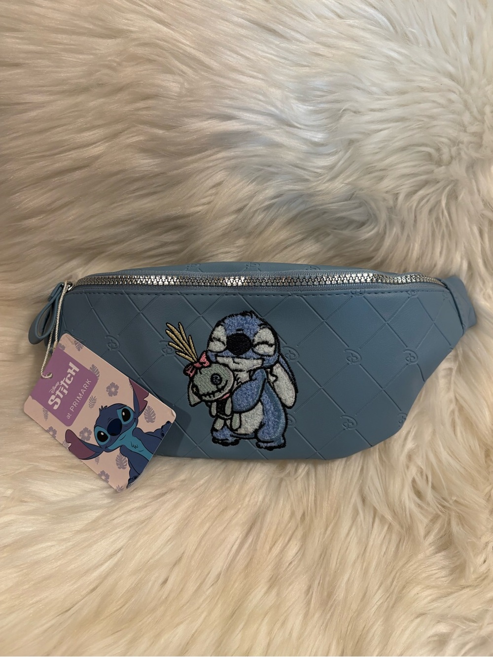 Disney Stitch Light Blue Quilted Embroidered Fanny Pack